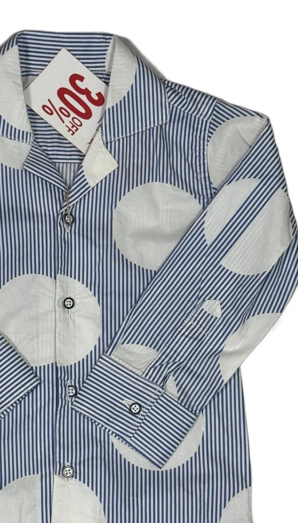 KIDS Long‑Sleeve Blue and White Striped Polka Dot Button‑Down Shirt