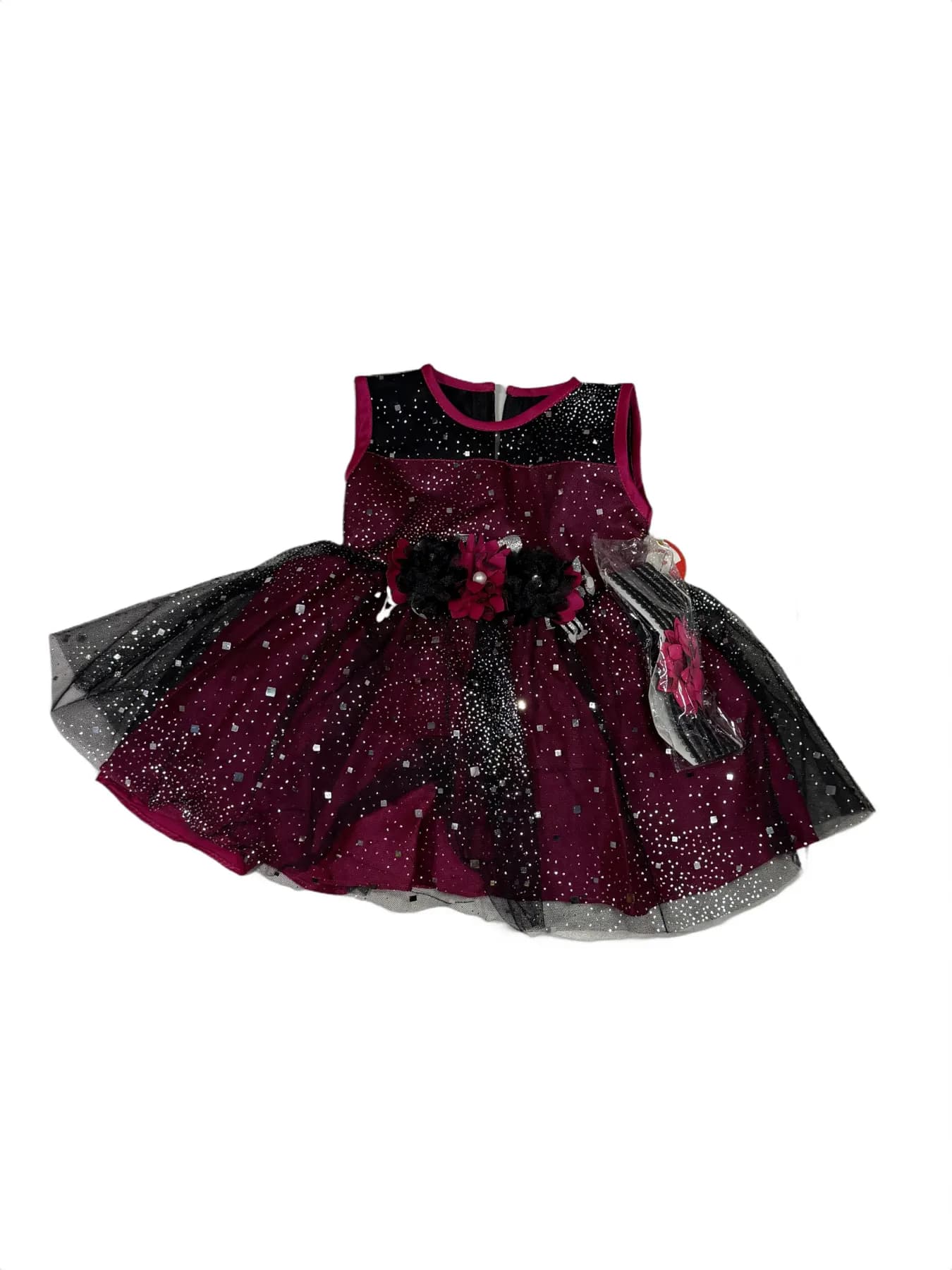 Girl's Sleeveless Tulle Dress with Sequin Bodice and Floral Appliqué