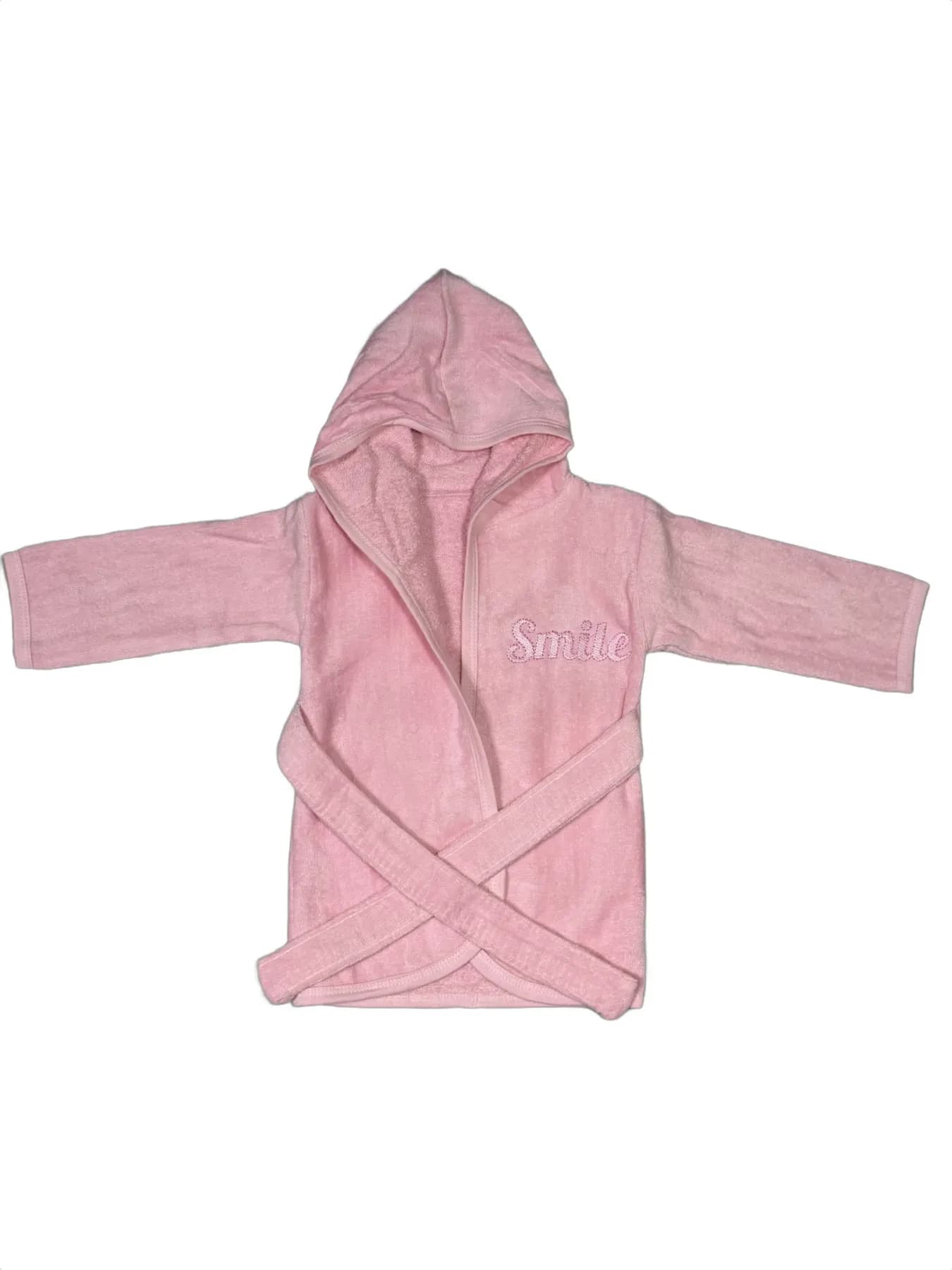 Pink Children's Hooded Towel with Embroidered Flower and 'Smile' Text
