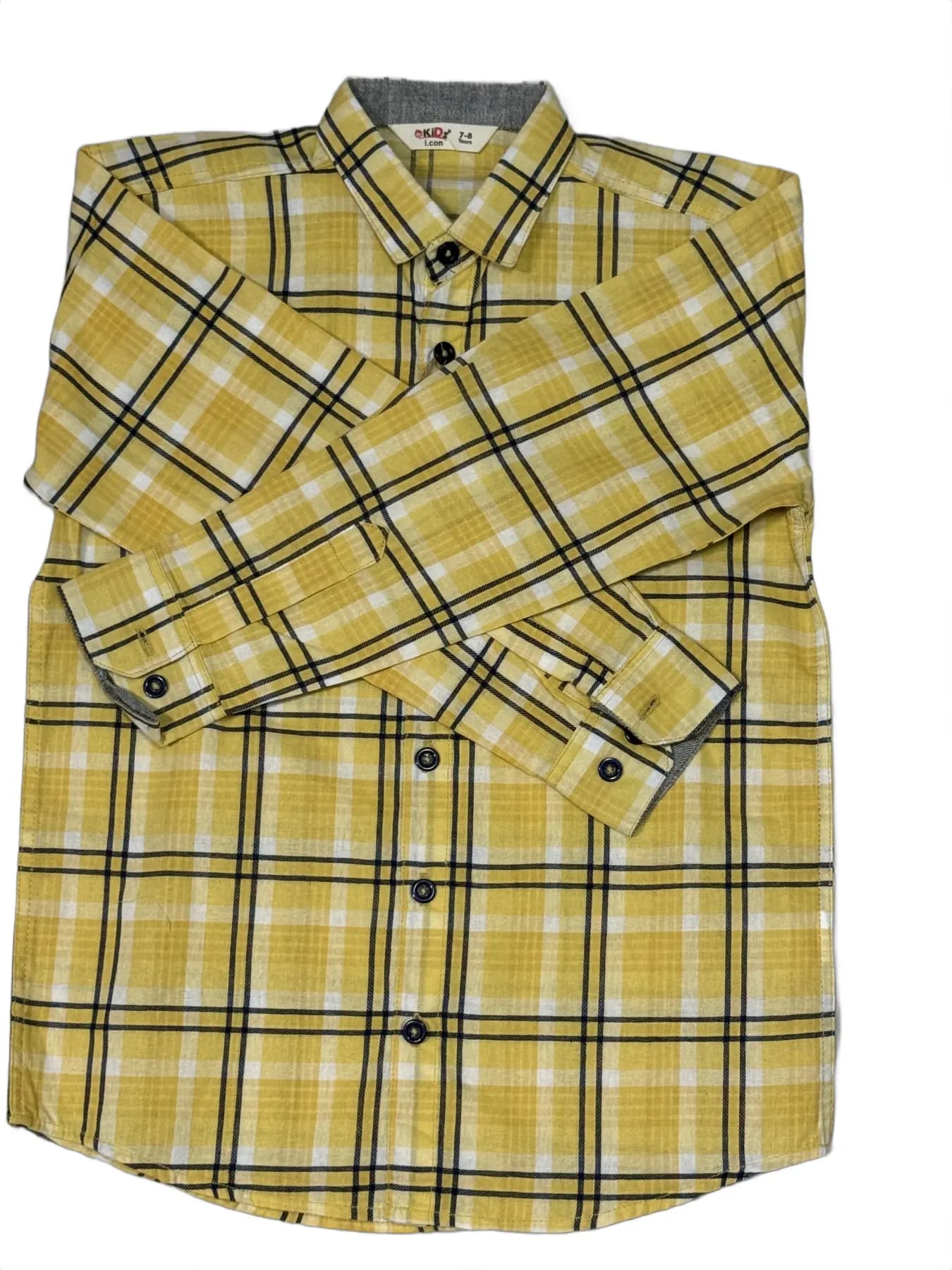 Yellow Plaid Long Sleeve Kids Button-Down Shirt, Size 7-8