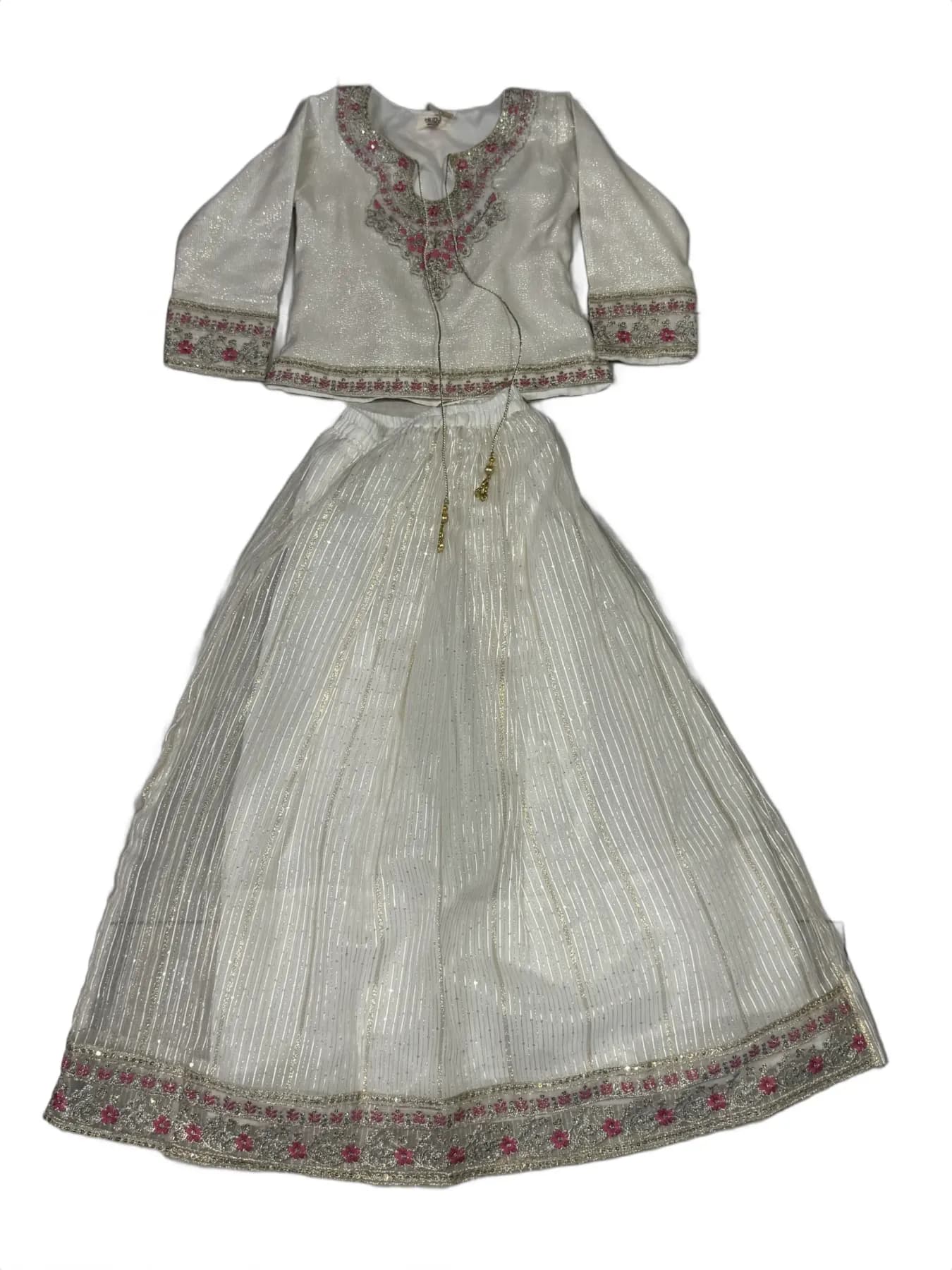 Kids White Embroidered Lehenga Set with Sparkling Top