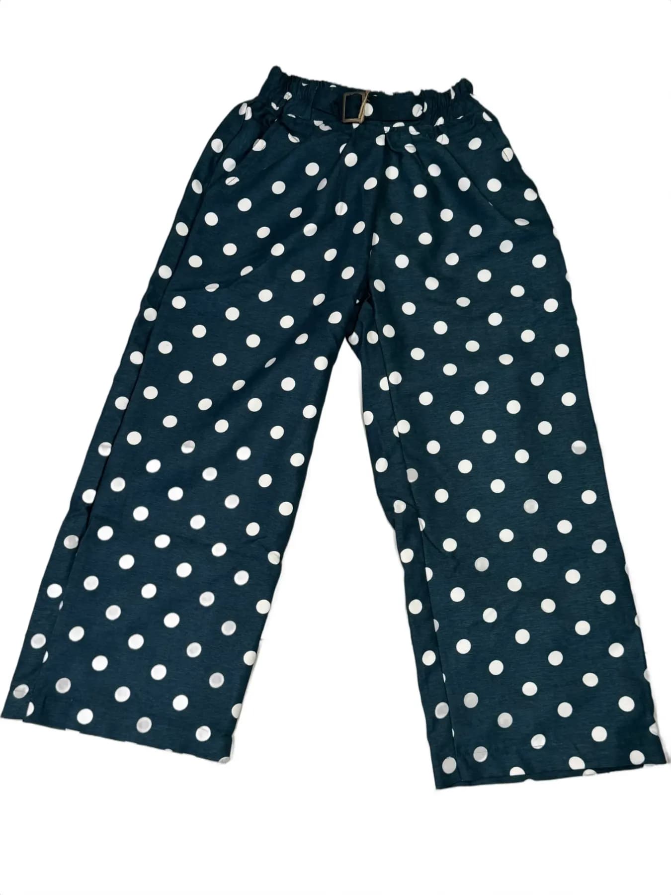 Navy Blue Kids Polka Dot Wide‑Leg Pants with Elastic Waist