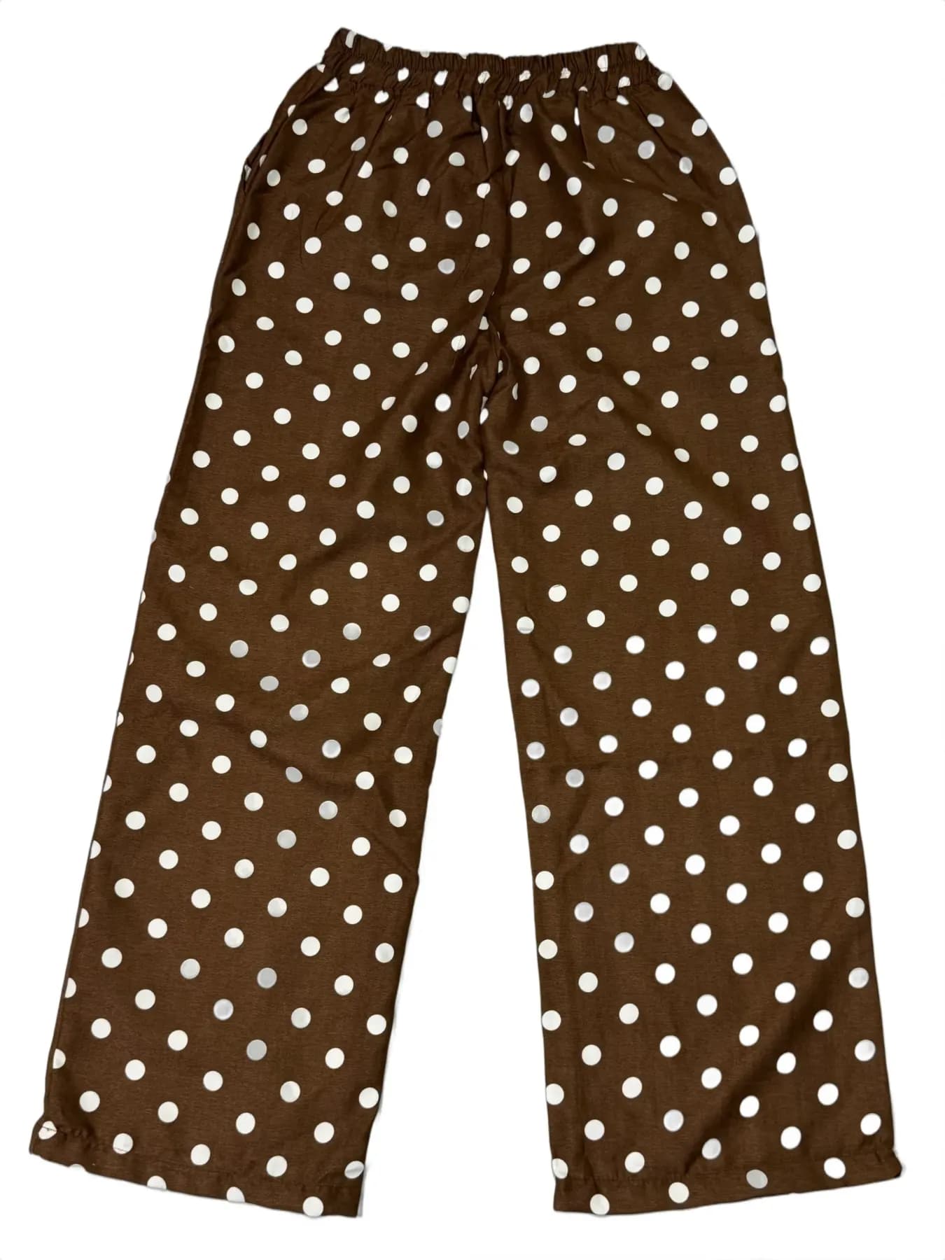 Brown Polka Dot Kids Pants with Elastic Waistband