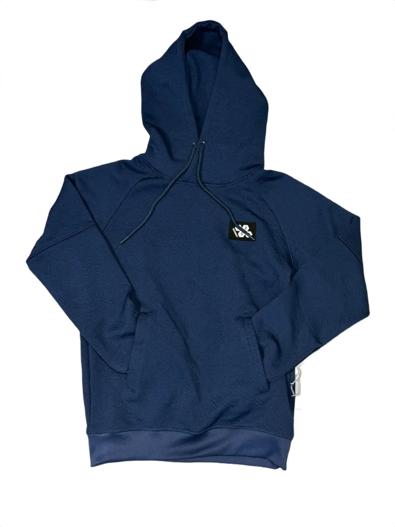 Navy Blue Kids' Hoodie with Patterned Fabric and Drawstring