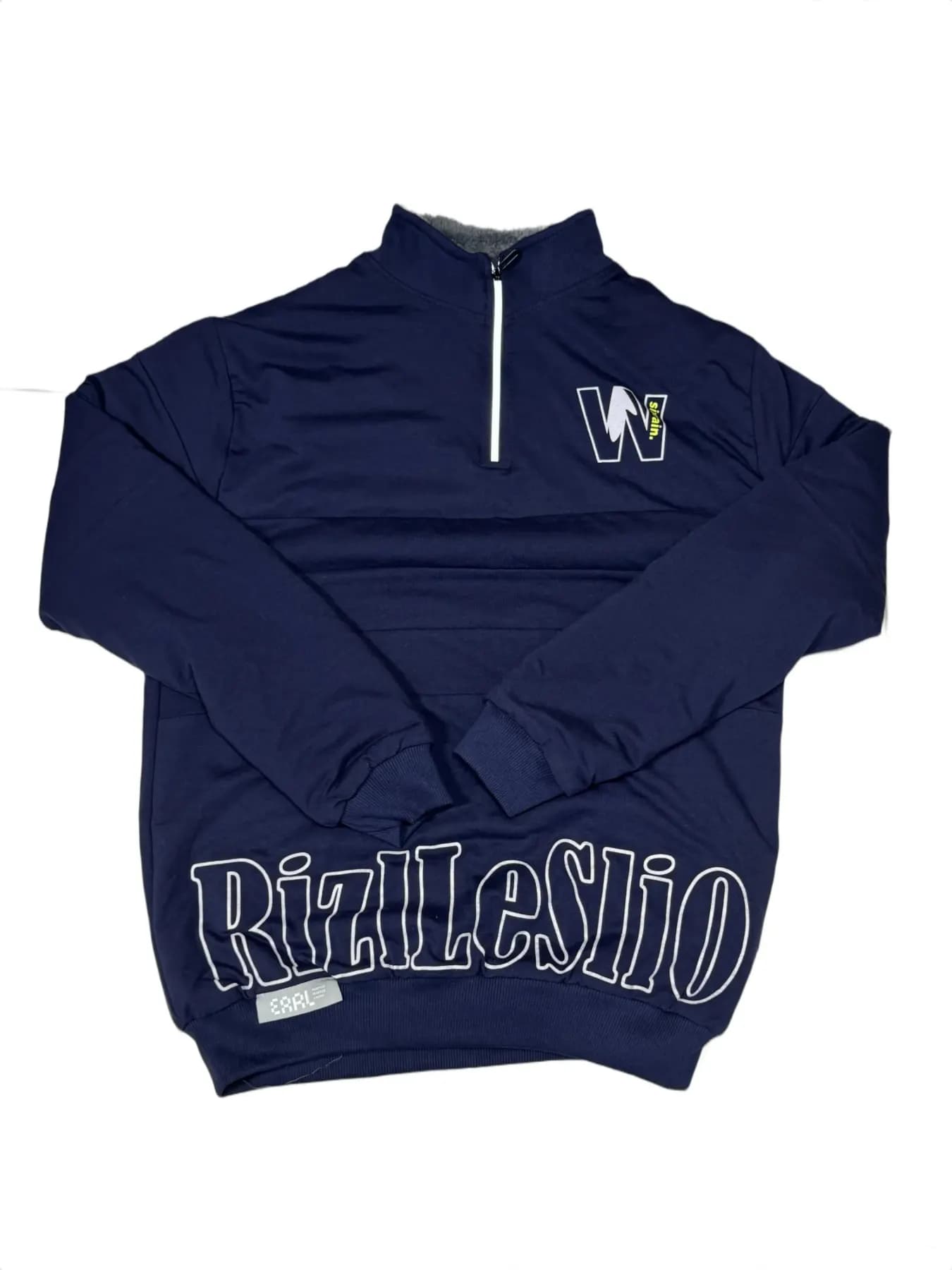 Navy Blue Kids Quarter‑Zip Pullover with Fleece Collar and Graphic Text