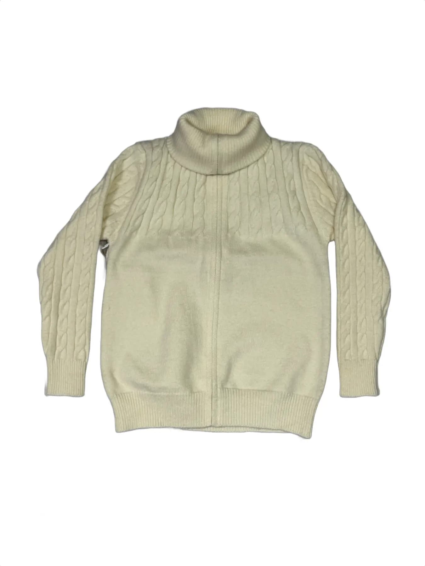 Cream Cable‑Knit Turtleneck Zip Sweater